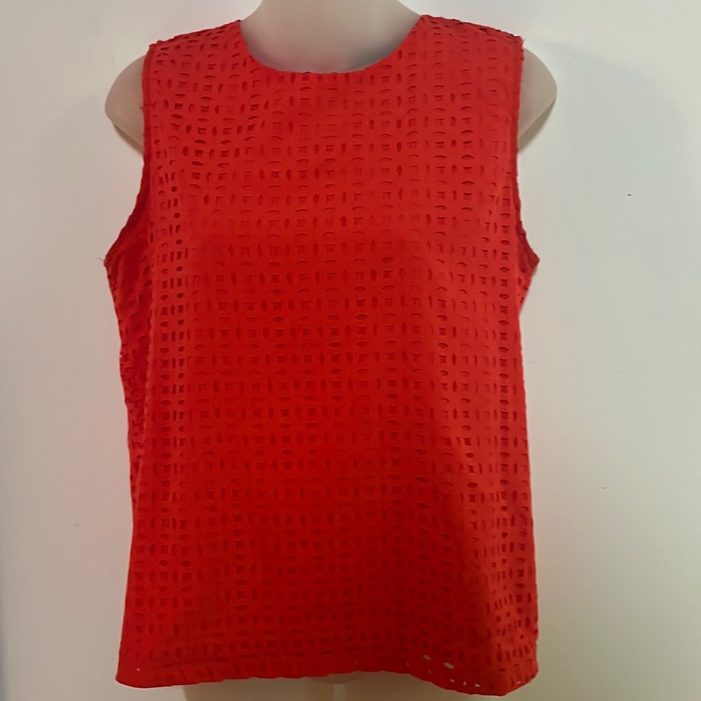 Cynthia Rowley Blouse Size S Laser Cut Pattern Fully Lined Sleeveless Top
